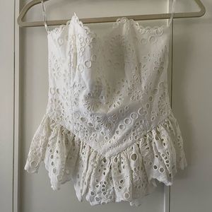 Strapless white eyelet bustier top